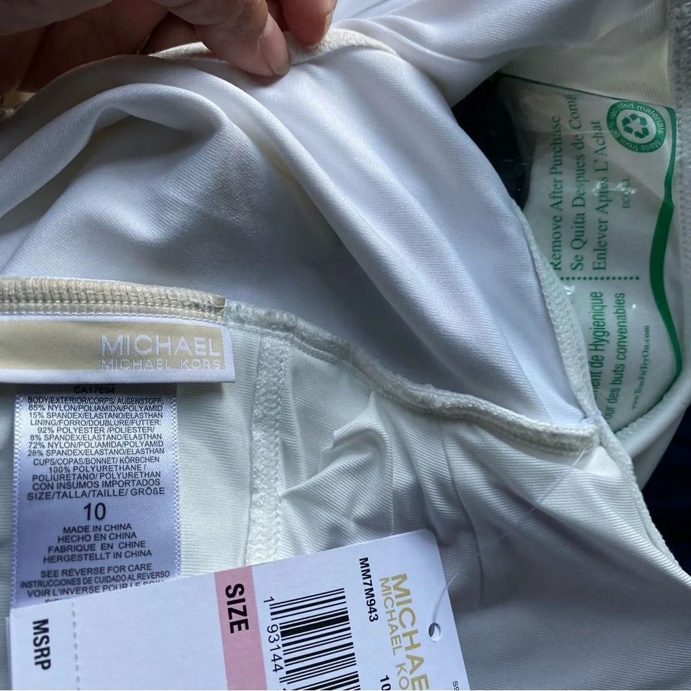 Michael Michael Kors White Stretch Tummy Control Sash-Ring V Neck Swimsuit 10 - Picture 6 of 7